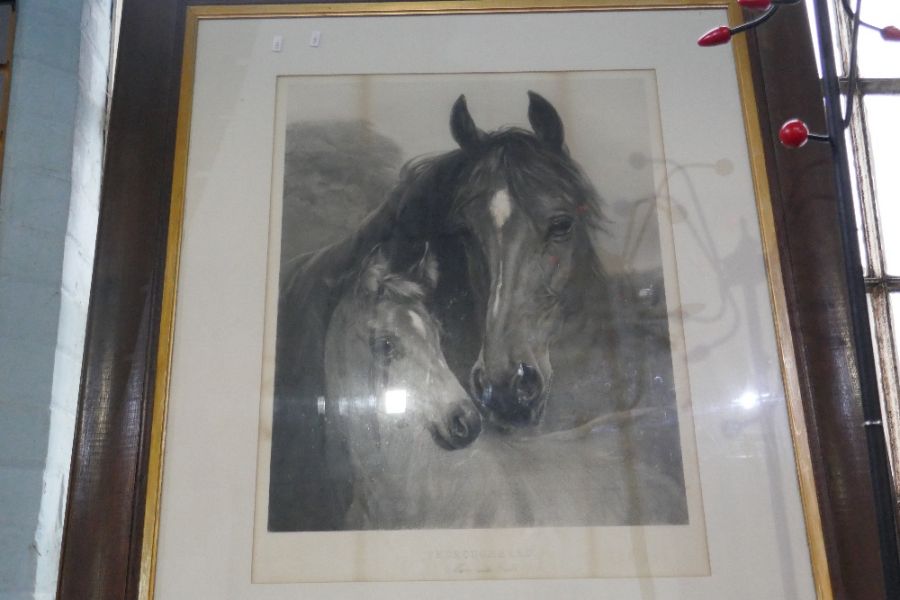 A large antiques print of Horse and Foal in oak frame - Image 2 of 2