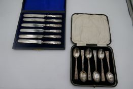 A cased set of six Barker Bromes silver ltd silver teaspoons, Birmingham 1928 and a cased set of sil