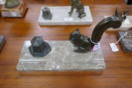 A French Art Deco inkwell with bronzed seated squirel