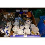 Four boxes of mixed ceramics and figures including oriental and mythical