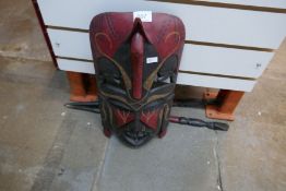 A mask from Kenya 1992 plus two wooden tribal carved items