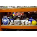 A mixture of ceramics, including blue and white, water jugs and bowls, part tea sets, etc