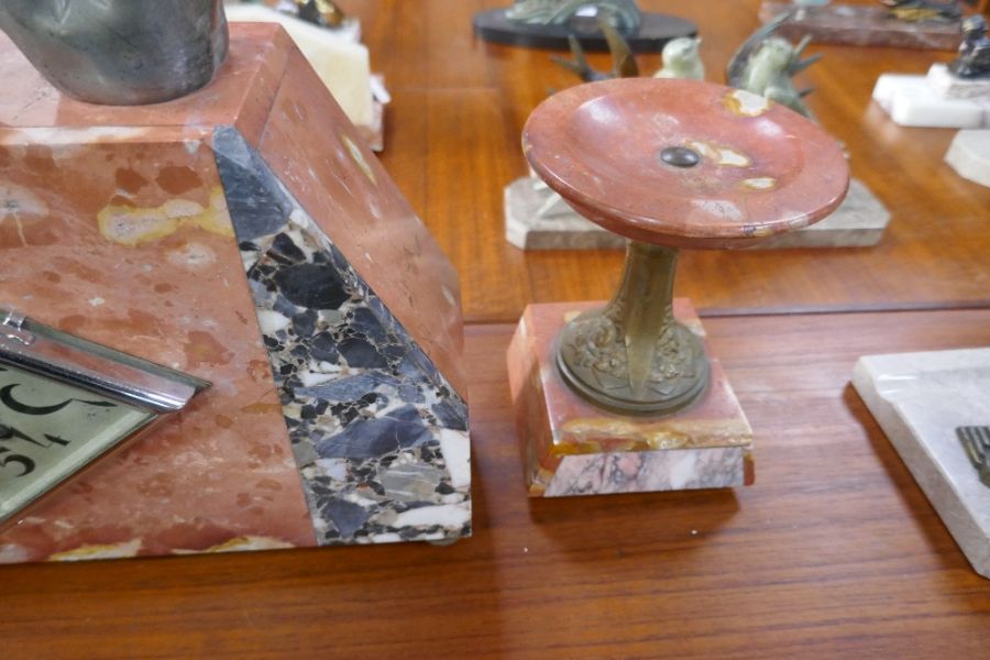 A French marble Art Deco clock garniture, the clock decorated seated nude beside Swan - Image 11 of 11