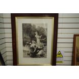 A circa 1900 black and white print of boating scenes with figures and sails, in Arundel Lake