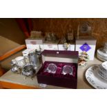 A set of Lilliput Lane figures, silver plate, Edinburgh crystal clock and Capodimonte figures