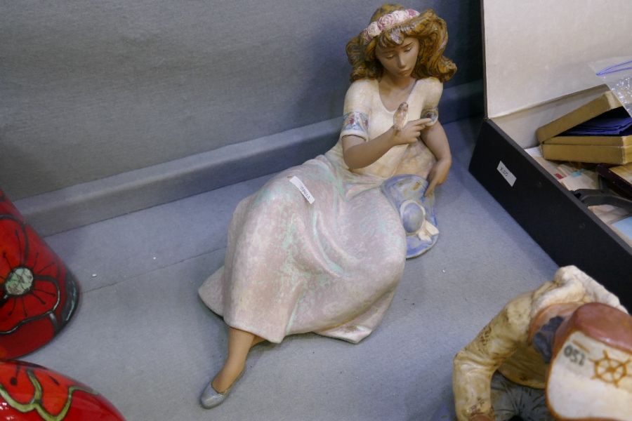 Two Lladro Gres figures of reclining girl and boy reading book - Image 2 of 2