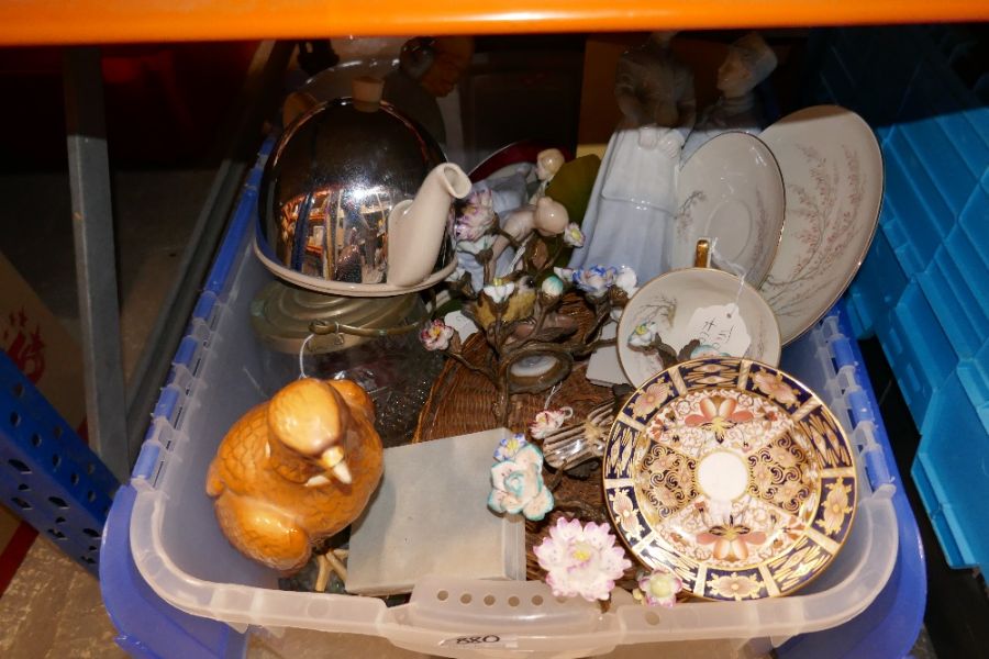 Four boxes of various collectables, including china, jugs, mugs, etc