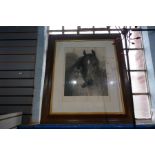 A large antiques print of Horse and Foal in oak frame