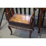 An old Chinese carved hardwood stool having box seat with pierced frieze, 63cm