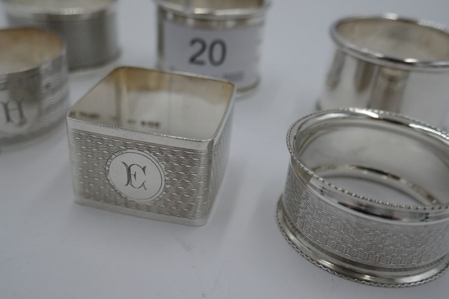 A selection of six silver napkin rings of various designs and hallmarks, very decorative. 3.13 ozt a - Image 2 of 4