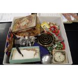 Box mixed vintage costume jewellery, compacts, pocket watches, wristwatches etc