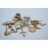 Quantity of mostly 9ct yellow gold scrap, including chains AF, charms, pendants, etc, gross 12.1g ap