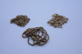 9ct yellow gold fine belcher chain and two other 9ct gold chains, all marked, approx 5.1g