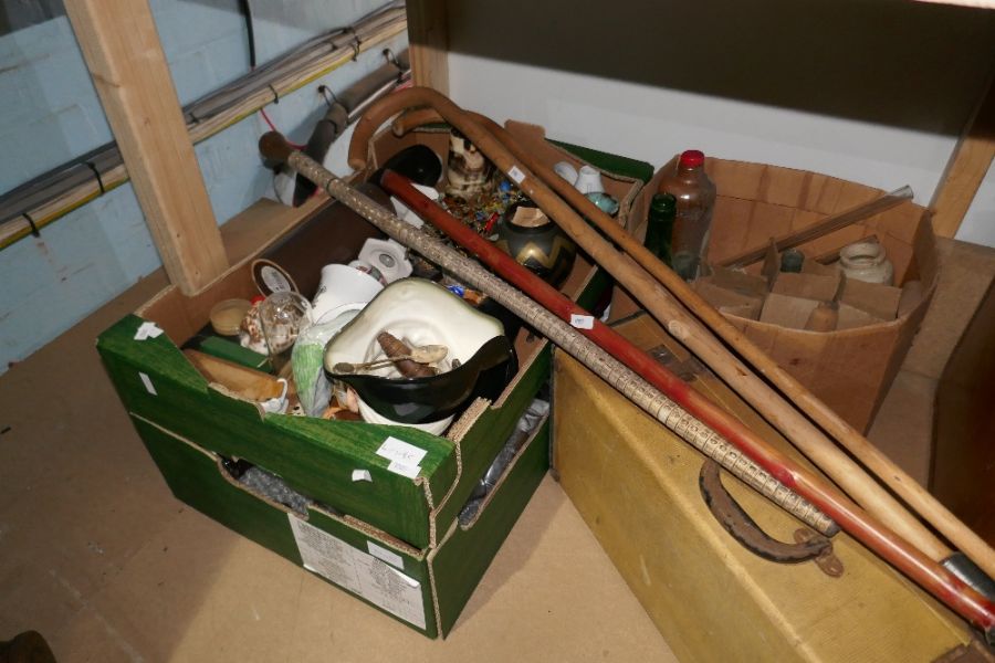 A sundry lot, to include china, glass, walking sticks, suitcases, etc - Image 4 of 4