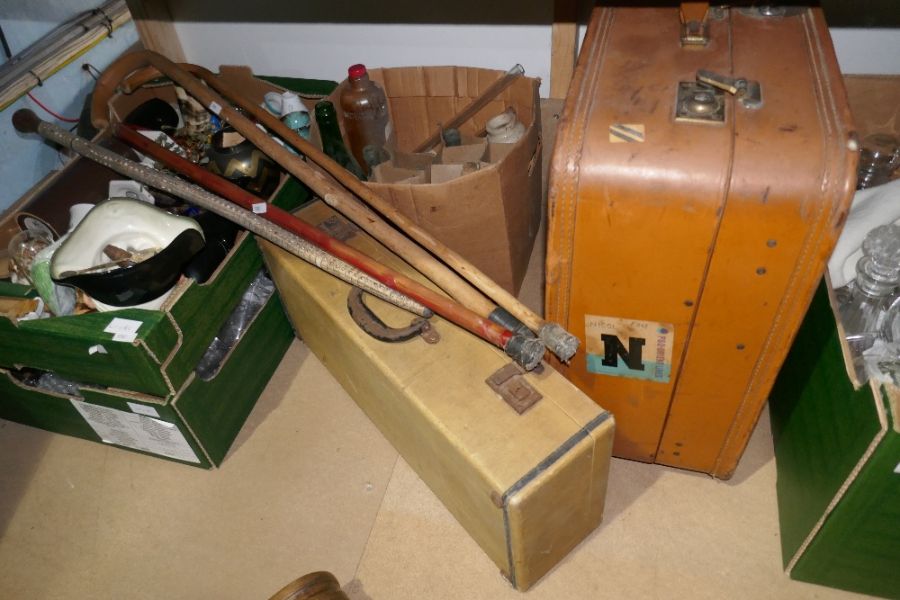 A sundry lot, to include china, glass, walking sticks, suitcases, etc - Image 3 of 4