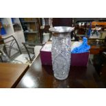 A quantity of glass lustres and a cut glass vase having silver top stamped 800