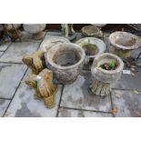 Reconstituted garden pots and a pedestal