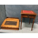 A Victorian walnut writing desk with pierced fretwork gallery and slope set with tooled leather