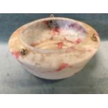 A 30s plaffonier of stepped bowl shape moulded in mottled pink & white cloud glass. (11in)