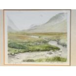 Daphne Harrison, watercolour, landscape titled Pass of Glencoe, signed in pencil, mounted &