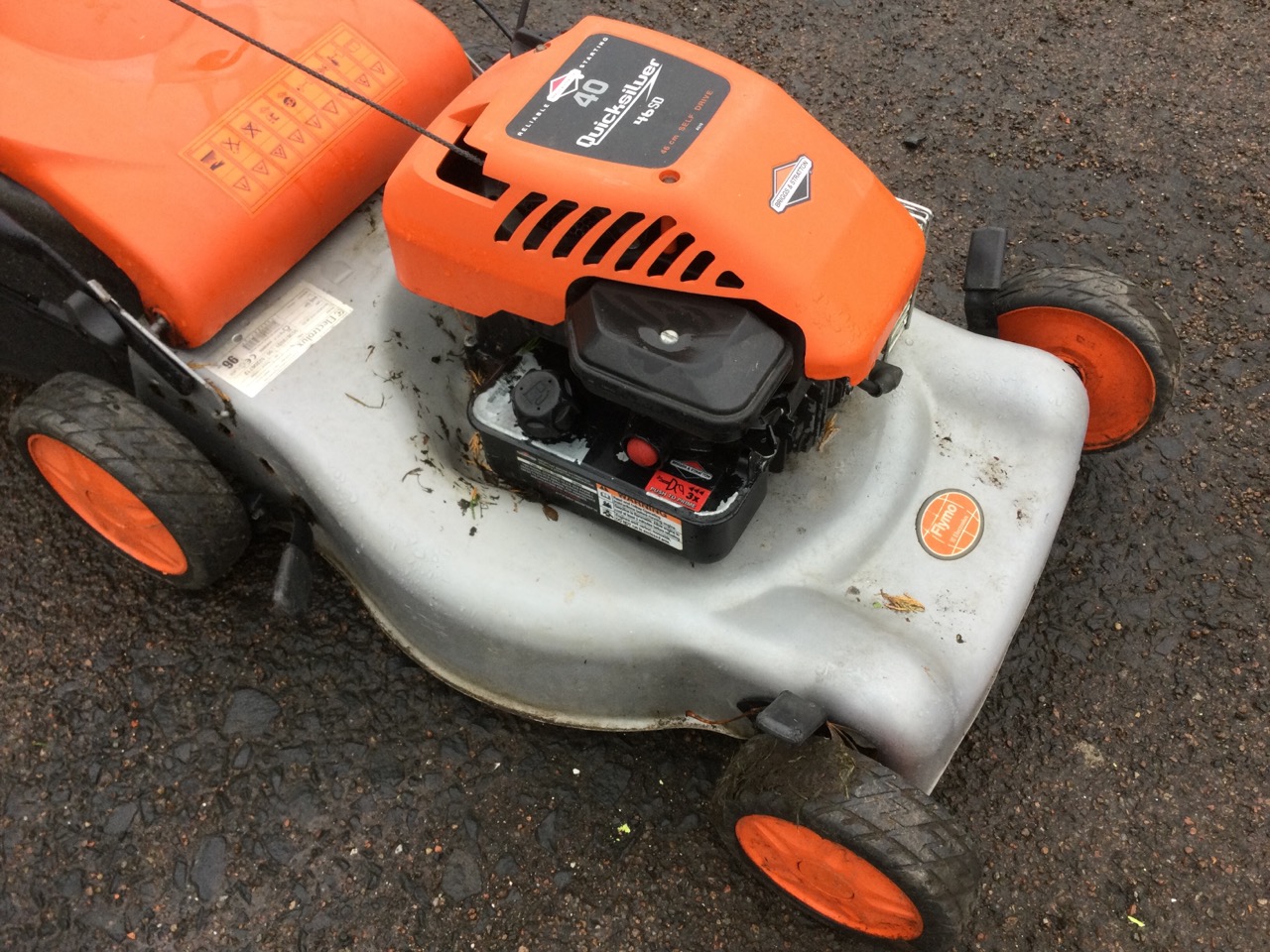 A Flymo Quicksilver 40 self-drive rotary garden mower with Briggs & Stratton 46SD petrol engine. - Image 3 of 3