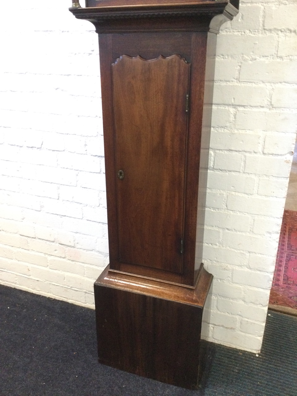 A nineteenth century mahogany longcase clock, the hood with moulded swan-neck pediment having arched - Image 3 of 3