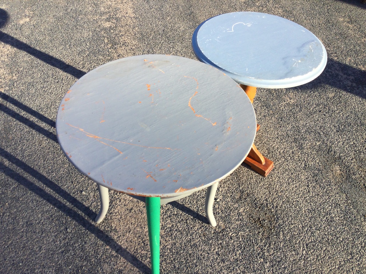 A circular painted Polish bentwood table on turned legs; and another circular hardwood table with - Image 2 of 3