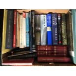 A box of books - antiques, The Artists of Northumbria, novels, Alan Clark, leather bound Oxford