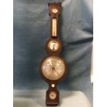 A nineteenth rosewood barometer with painted gilt decoration, having silvered dials under glass -
