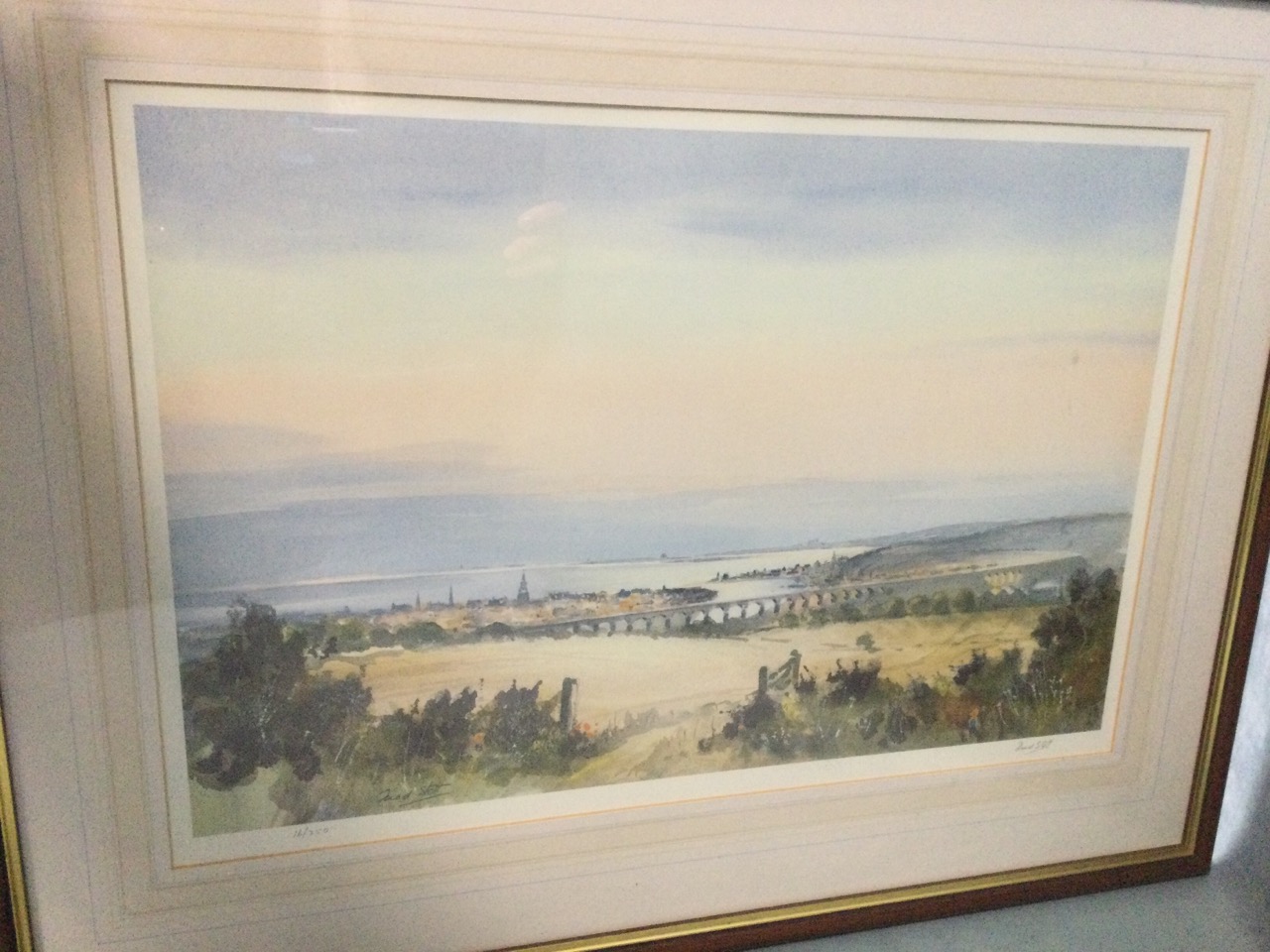 Fred Stott, numbered lithographic print of Berwick upon Tweed, signed in pencil on margin, mounted & - Image 2 of 3