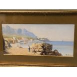 Sionni, watercolour, late nineteenth century Mediterranean coastal view with two figures in
