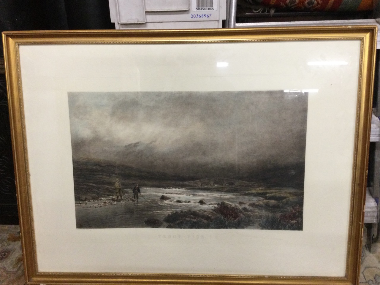 Douglas Adams, Trout Fishing, a large lithographic river landscape fishing print taken from the - Image 3 of 3