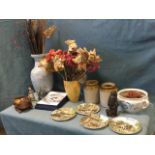 Miscellaneous ceramics including vases, a pair of salt glazed stoneware storage jars, collectors