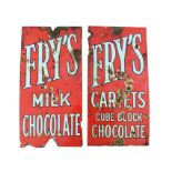 A pair of rectangular enamelled signs - Fry’s Milk Chocoate and Fry’s Cartets Cube Block