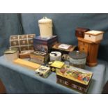Miscellaneous tins & boxes - mainly modern, domed, biscuit, a jewellery cabinet with drawers,