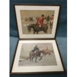 Lionel Edwards, a pair, coloured prints of characterful huntsmen in the field, signed in print and