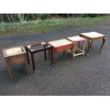 A square oak box stool stool with former hinged lid; a rectangular mahogany stool on square