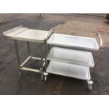 A rectangular aluminium trolley with three tray shelves on tubular frame; and a stainless steel