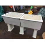 A pair of Victorian butlers sinks by Craig Ltd of Kilmarnock, the basins with angled ribbed fronts