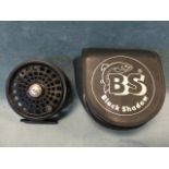 A contemporary Swedish made Black Shadow salmon fly reel, by Bringséns, cased. (4.25in)
