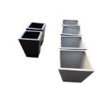 A set of four square tapering new garden tubs in a silvered finish - 11in; and a similar pair in