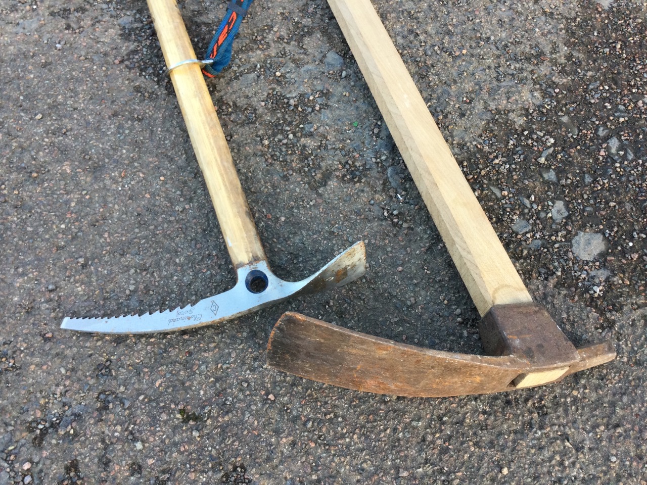 A cast iron adze, recently re-shafted with chamfered ash handle; and a contemporary Italian ice axe. - Image 2 of 3