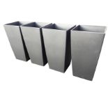 A set of four new square tapering garden pots in a charcoal finish. (11.75in x 11.75in x 22.25in) (