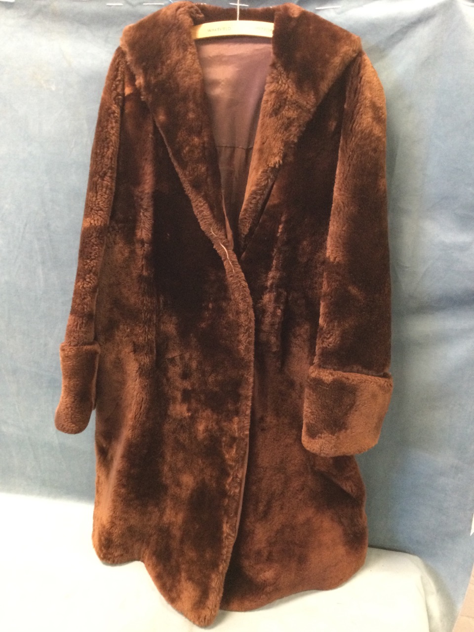 A faux fur coat with wide collar & cuffs - lined. (43in collar to hem)