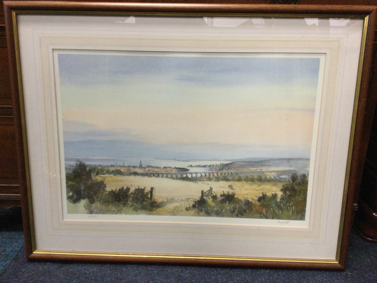 Fred Stott, numbered lithographic print of Berwick upon Tweed, signed in pencil on margin, mounted &