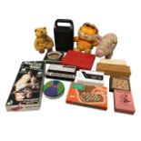 A Steiff plush pig; and a quantity of childrens games, puzzles, a stylaphone, chess & drafts sets,