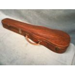 An unusual wood violin case with fitted velvet lined interior, having later leather handle. (30.