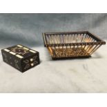 A rectangular nineteenth century porcupine quill basket with inlaid bone dotted decoration to base &