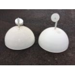 A pair of contemporary bowl shaped white painted hanging lights. (15.75in dia) (2)