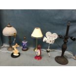 Seven tablelamps - floral Limoges, deco style with ceramic lady, faux bronze with twin lamp